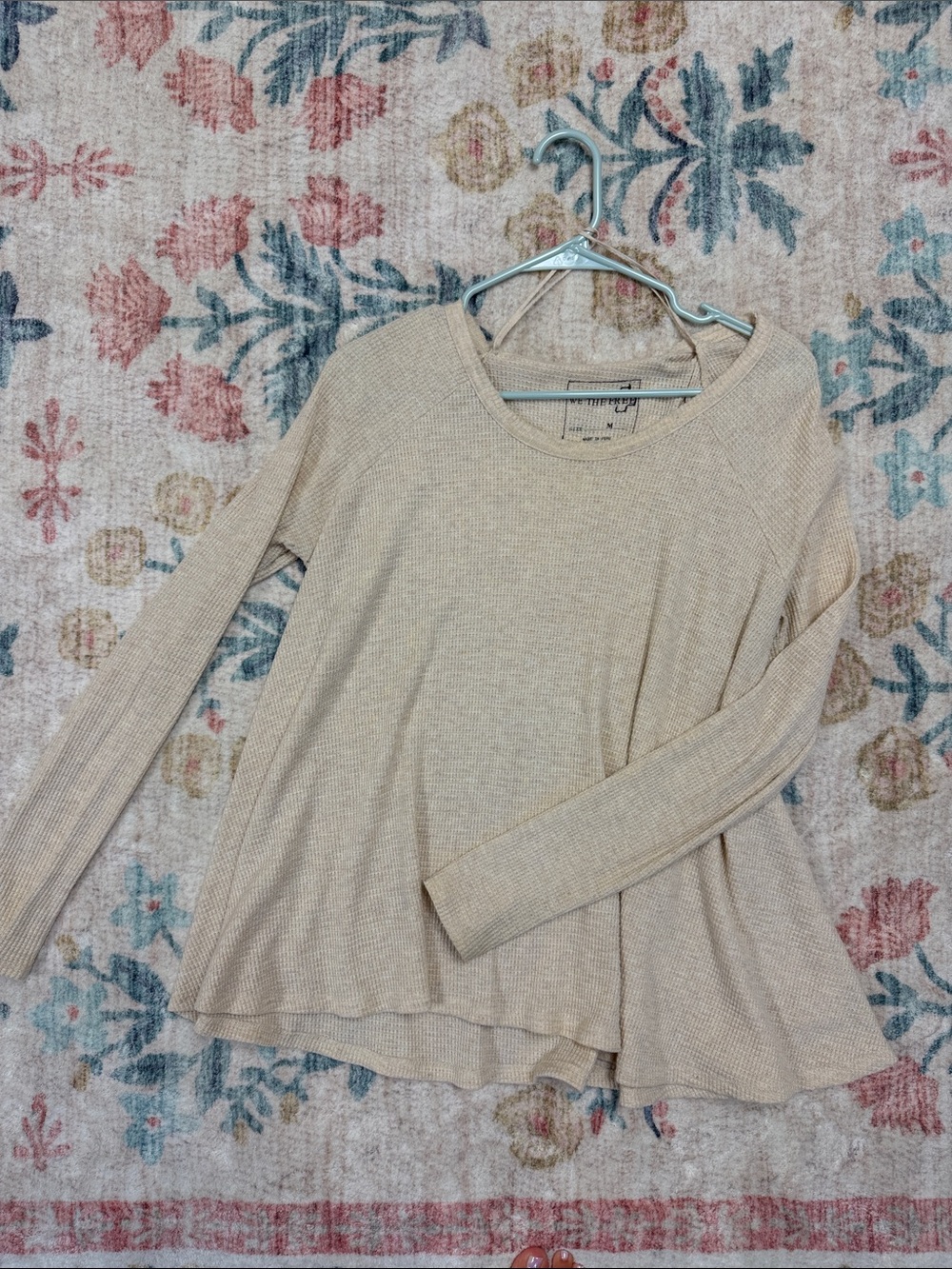 We The Free Beige Ribbed Long Sleeve Scoop Neck Top